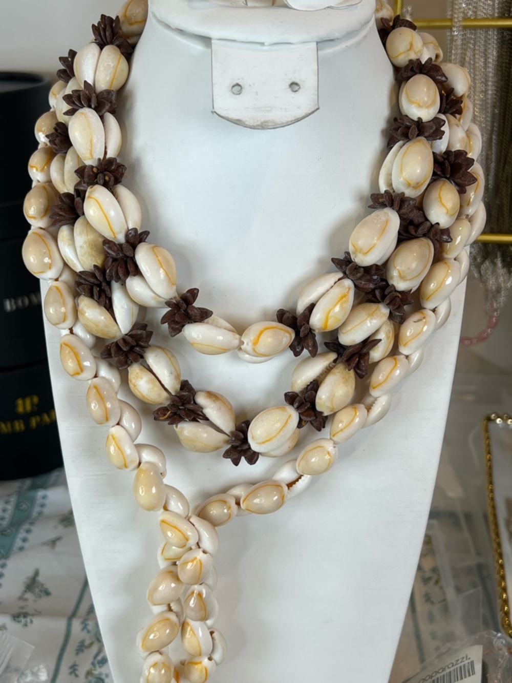 Handcrafted Cream Shell and Brown Seed Strand Necklace